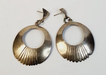 Vintage Classic Sterling Silver Crescent Circle Drop Earrings