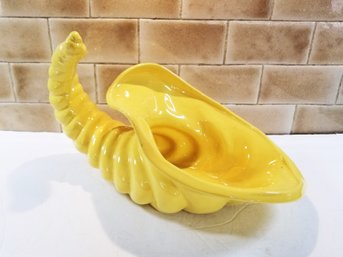 Vintage MCM Hand Painted Ceramic 15' Yellow Cornucopia 'Horn Of Plenty'