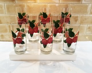 Vintage Set Of 8 Red  Apple Pattern Glass Tumblers By Franciscan