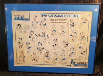 Vintage 1979 Framed HOLYOKE MILLERS Autograph Poster ~ 27 X 21