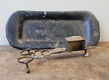 Brass Candle Snuffer And Black-Painted Tole Tray