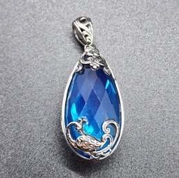 Stunning Caribbean Quartz Peacock Pendant In Sterling Silver