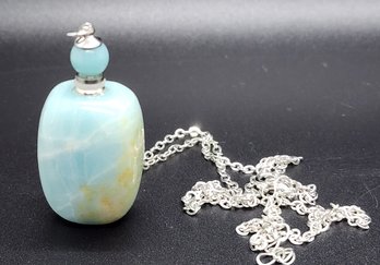 Amazonite Perfume Bottle Pendant Necklace In Silvertone