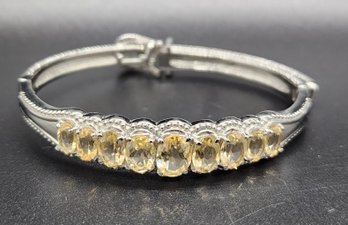 Brazilian Citrine Bangle Bracelet With Adjustable Lock In Stainless