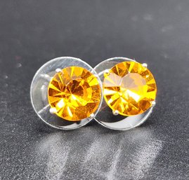 Topaz Color Crystal Solitaire Stud Earrings In Sterling