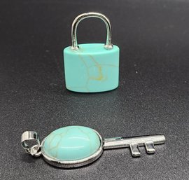 Set Of Turquoise Lock & Key Pendants