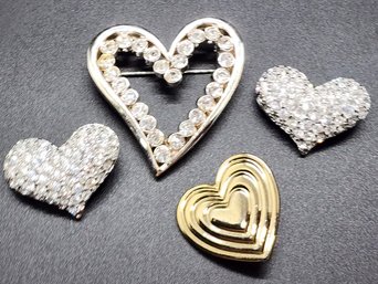 Lot Of 4 Vintage Heart Brooches