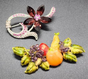 Pair Of Vintage Floral Brooches