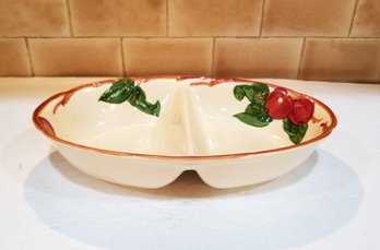 Vintage Franciscan Earthenware Red Apple 10' Oval Divided Vegetable Bowl