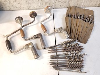 Antique Hand Drills With Bits