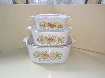 Corning Ware 'spice Of Life' Covered Casserole Lot Of Three