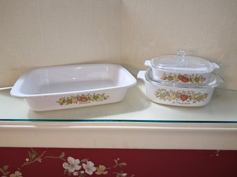 Corning Ware Baking Dish  And Covered Casserole Lot Of Three Pieces