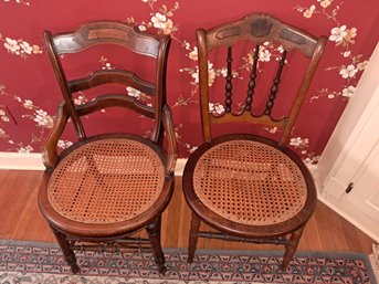 Nice Lot Of Two Antique Victorian Cane Seat Side Chairs