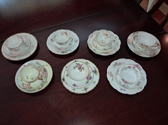 Antique Lot Of French Limoges Tea Cups With Saucers And Dessert Plates - 7 Sets