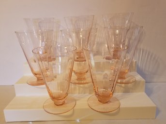 Vintage Delicate Blush Pink Depression Glass Parfait Glasses With Fine Vertical Ribs