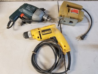 Three Corded Electric Drills - DeWalt & Black Decker