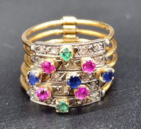 Vintage Multi-Color Topaz Ring In Gold Tone