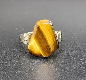 Vintage Tigers Eye Ring In Silvertone