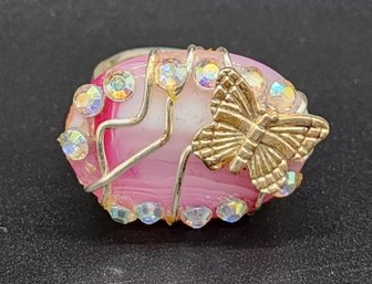 Stunning Vintage Butterfly On Large Stone Ring