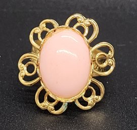 Vintage Pink Stone Ring In Gold Tone