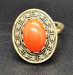 Vintage Orange Stone Ring In Gold Tone