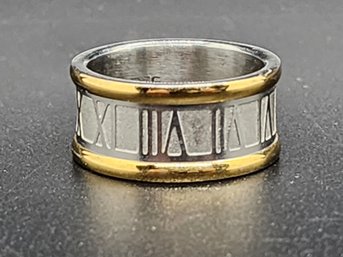 Vintage Edforce Roman Numeral Stainless Steel Band Ring