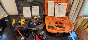 Collection Of Cordless Tools, Charger, Batteries And Carry Cases