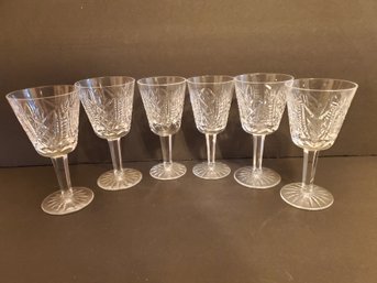 Six Vintage Waterford Clare Cut Crystal Claret & White Wine Glasses