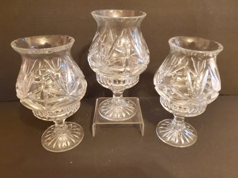 Three Clear Cut Crystal 2 Piece Hurricane Votive Candle Holders