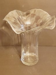 Dramatic Large Clear Ruffled Rim Art Glass Tall Flower Vase