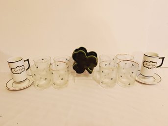 Luck Of Irish - Irish Coffee Mugs, Shamrock Clear Glasses, Shamrock Vase