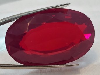 Enormous 92.10 Carat Oval Natural Mozambique Red Ruby 34.96mm X 21.28mm X 11.68mm