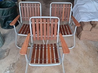 Three Vintage Aluminum & Wood Lawn Chairs