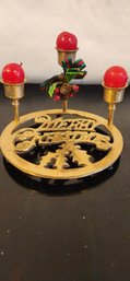 Vintage Merry Christmas Brass Candle Holder
