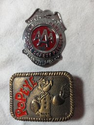 Metal Popeye Buckle /  School Badge Pair