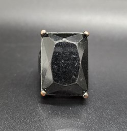 Vintage Silvertone Ring With Huge Black Stone