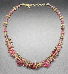 Vintage Pink Necklace In Gold Tone