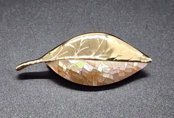 Vintage Liz Claiborne, Mother Of Pearl Leaf Brooch