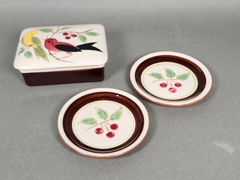 Vintage Stangl Scarlet Tanager Lidded Box & Plates