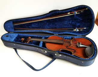 Vintage Violin With Utra De Jacque Bridge & Two Bows & Hard Case With Canvas Cover