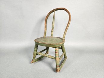 Antique Green Painted Wooden Doll Chair