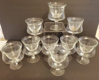 Nine Vintage Shrimp Cocktail Clear Glasses With Liners
