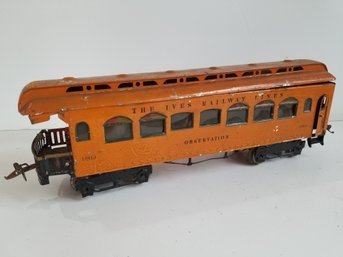 1920s Antique MTH Tinplate The Ives Railway Lines Orange Observation Car 189