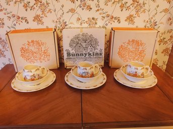 Trio Of Vintage Royal Doulton Bunnykins Youth Child's 3 Piece Dinnerware Sets - Unused In Original Boxes