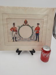 Antique British Military Christmas Greeting Card/document- Hand Colored Engraving