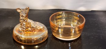 Marigold Iridescent Carnival Glass Trinket Box