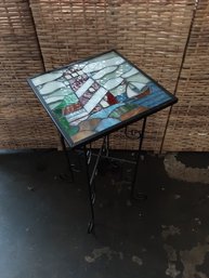 Stained Glass Iron Base Side Table
