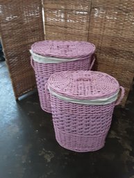 Pink Wicker Hamper Lot Of 2