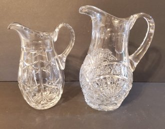 Two Vintage Cut Glass Handled Pitchers