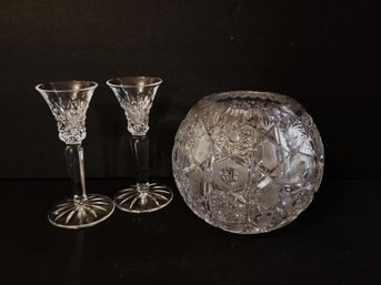 Lovely Round Lead Crystal Vase & Lenox Annapolis Crystal Candlestick Holders
